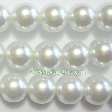 Perle sticla, albe, 14mm