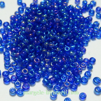 Margele nisip albastru-cobalt, transparente, cu reflexe (AB), 1.5mm