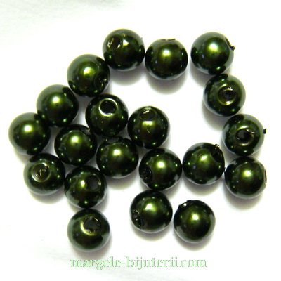 Perle plastic, verde inchis, 6mm