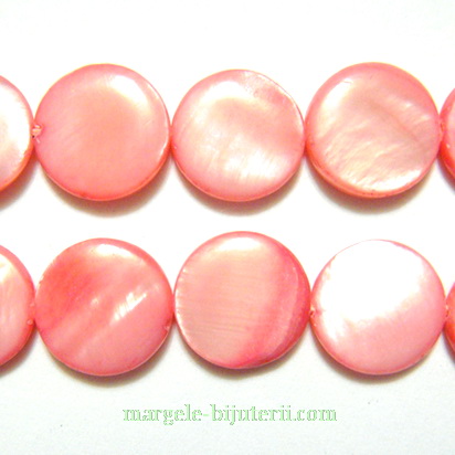 Perle sidef, plate, roz, 10x3mm