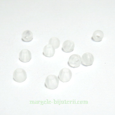 Margele acrilice, frosted, albe, 4mm