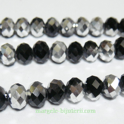 Margele sticla, negre, electroplacate, 6x4mm