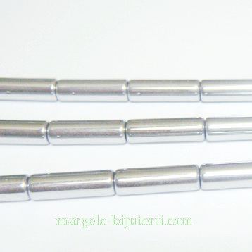 Hematite nemagnetice, placate argintii, tub 14x4mm