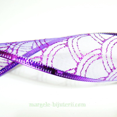 Panglica  ribbon violet cu lurex violet, latime 4cm, rola 2.7 metri