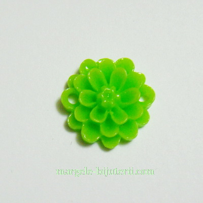 Cabochon/link rasina, floare verde, 14x5 mm