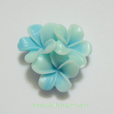 Cabochon rasina, 3 flori bleu, 21x21x10mm