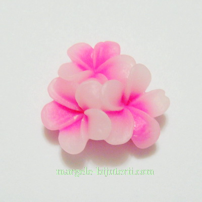 Cabochon rasina, 3 flori fucsia cu alb, 21x21x10mm