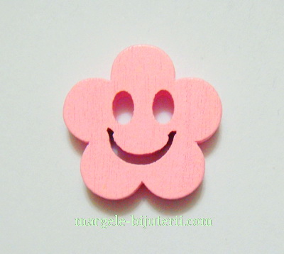 Floare lemn, smile, roz, 14x4mm