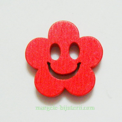 Floare lemn, smile, rosie, 14x4mm