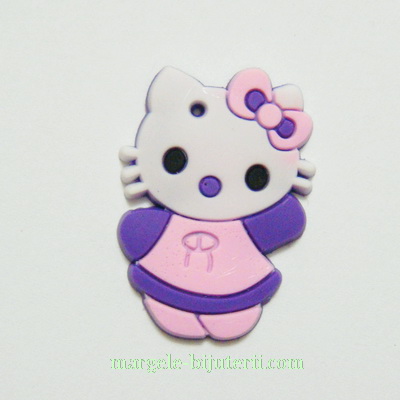 Pisicuta Hello Kitty, cauciuc, violet, 30x20mm