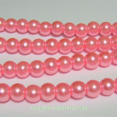 Perle sticla, roz intens, 6mm 10 buc
