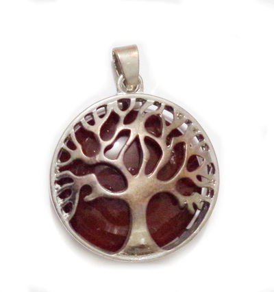 Pandantiv metalic argintiu, copacul vietii, cu cabochon carneol, 31x27x8mm-ACCESORIU OXIDAT 1 buc