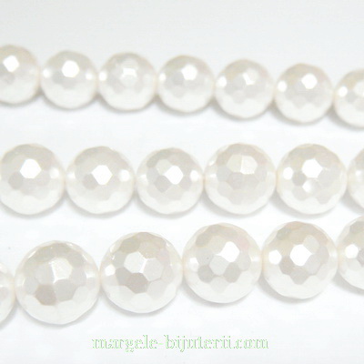 Perle stil Mallorca, albe, multifete, 8 mm 1 buc