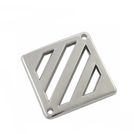 Conector/link, plastic placat argintiu (CCB), romb 35x35x4mm 1 buc