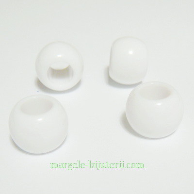 Margele plastic, albe, 14x11mm, orificiu 7mm(cete mici, negre) 1 buc
