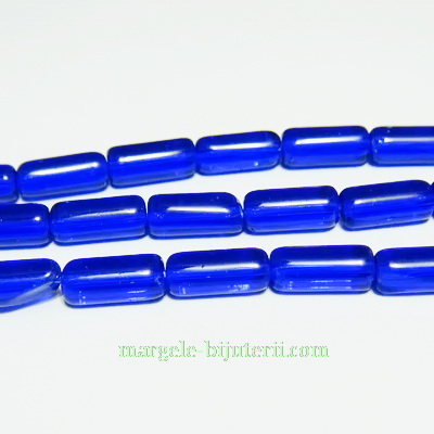 Margele sticla, albastru cobalt, tub, 10x4mm