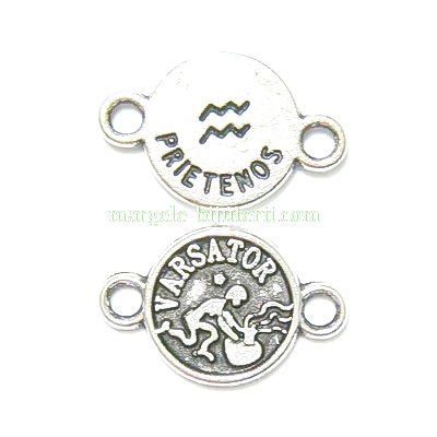 Conector/link argintiu antichizat, zodiac, VARSATOR, 15x10mm