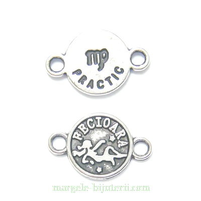 Conector/link argintiu antichizat, zodiac, FECIOARA, 15x10mm 1 buc