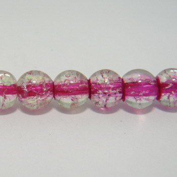 Margele sticla crackle transparente cu interior fucsia 8 mm