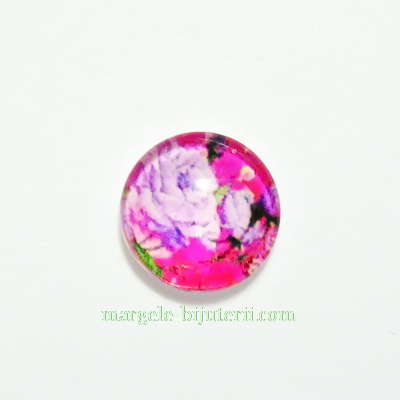 Cabochon sticla, 10mm, cu flori, model 6