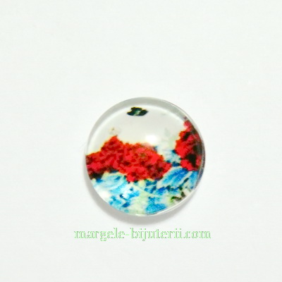 Cabochon sticla, 10mm, cu flori, model 20