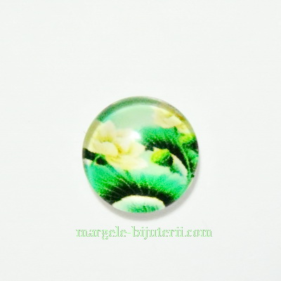 Cabochon sticla, 10mm, cu flori, model 24