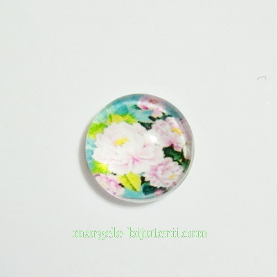 Cabochon sticla, 10mm, cu flori, model 32