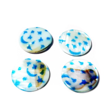 Perle plate sidef alb cu bleu, 30x3mm-urme usoare de prelucrare si pete
