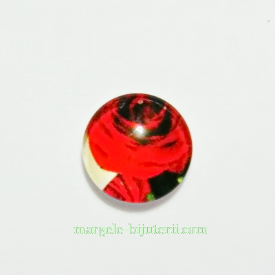 Cabochon sticla, 10mm, cu flori, model 39