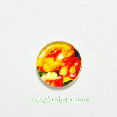 Cabochon sticla, 10mm,cu flori, model 46 1 buc