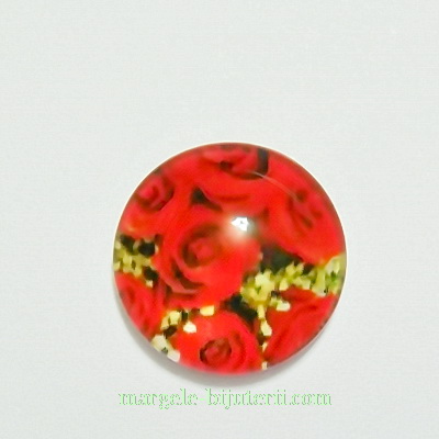 Cabochon sticla, 12mm, cu flori, model 4