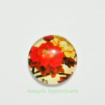 Cabochon sticla, 12mm, cu flori, model 7