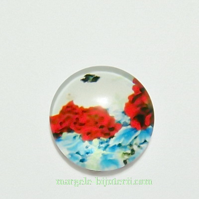 Cabochon sticla, 12mm, cu flori, model 12