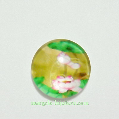 Cabochon sticla, 12mm, cu flori, model 16