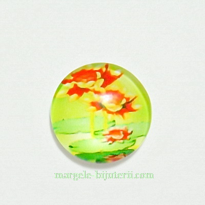 Cabochon sticla, 12mm, cu flori, model 21