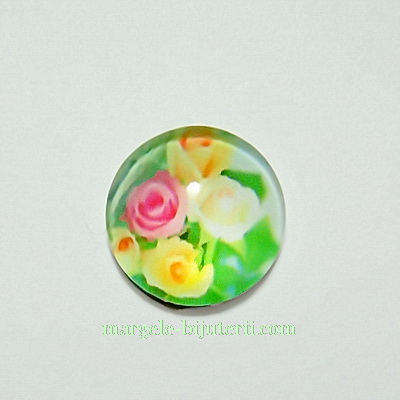 Cabochon sticla, 12mm, cu flori, model 35