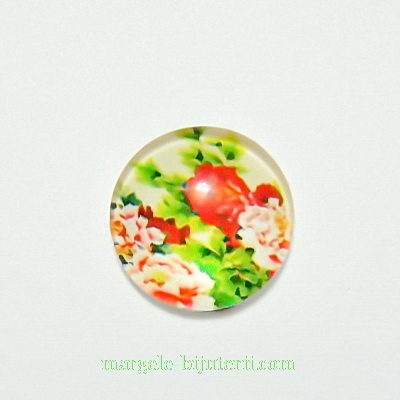 Cabochon sticla, 12mm, cu flori, model 37