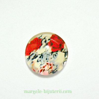 Cabochon sticla, 12mm, cu flori, model 39