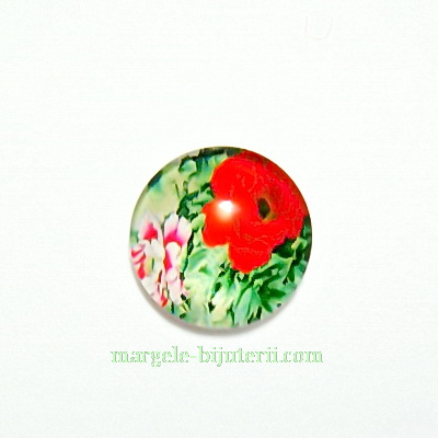 Cabochon sticla, 12mm, cu flori, model 40