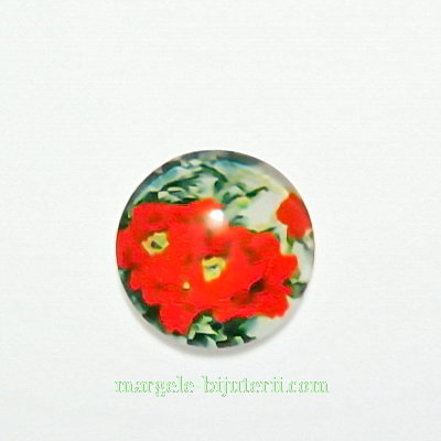 Cabochon sticla, 12mm, cu flori, model 42