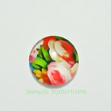 Cabochon sticla, 12mm, cu flori, model 47