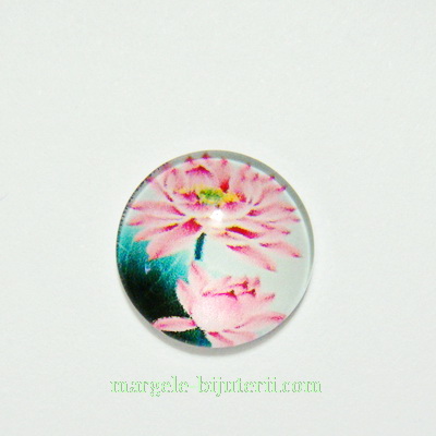 Cabochon sticla, cu flori, 14mm, model 21