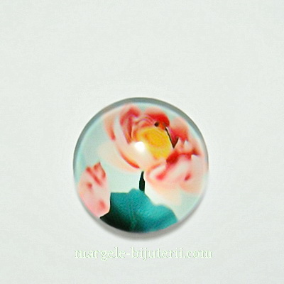 Cabochon sticla, cu flori, 14mm, model 24