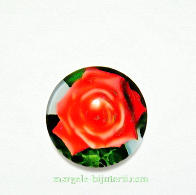 Cabochon sticla, cu flori, 14mm, model 45