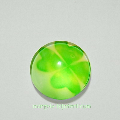 Cabochon sticla, cu trifoi, 14mm, model 6