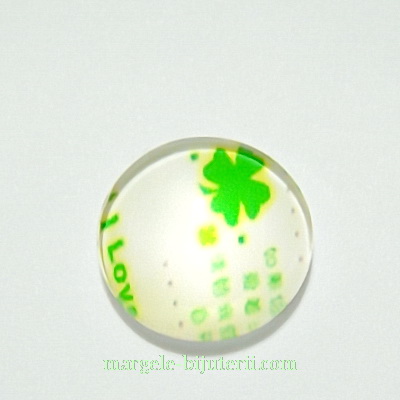 Cabochon sticla, cu trifoi, 14mm, model 7