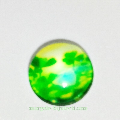 Cabochon sticla, cu trifoi, 14mm, model 14 1 buc