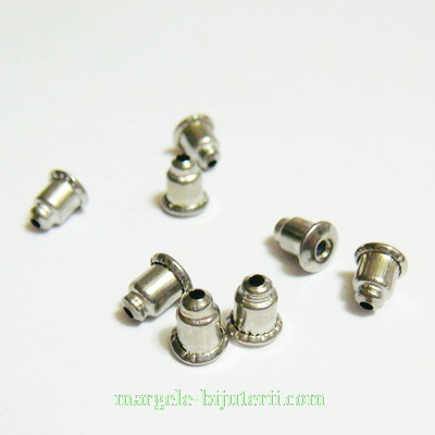 Dopuri metalice, placare cu rodiu, pt. cercei, 6x3mm