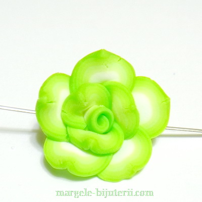 Margele polymer, floare verde-lime cu alb, 20x20x10mm