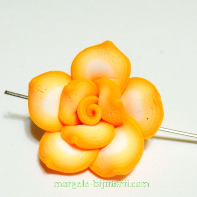 Margele polymer, floare portocalie cu alb, 20x20x10mm